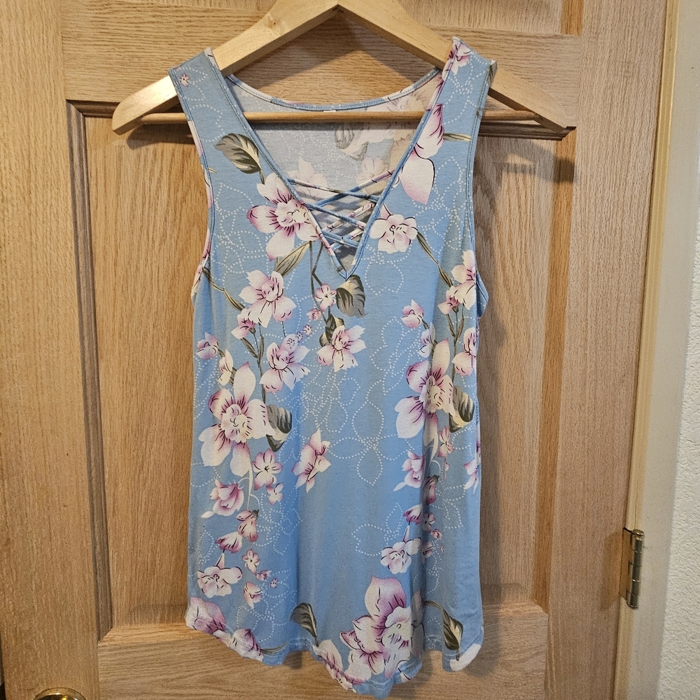 Small Mokingtop Floral Blue Sleeveless Top